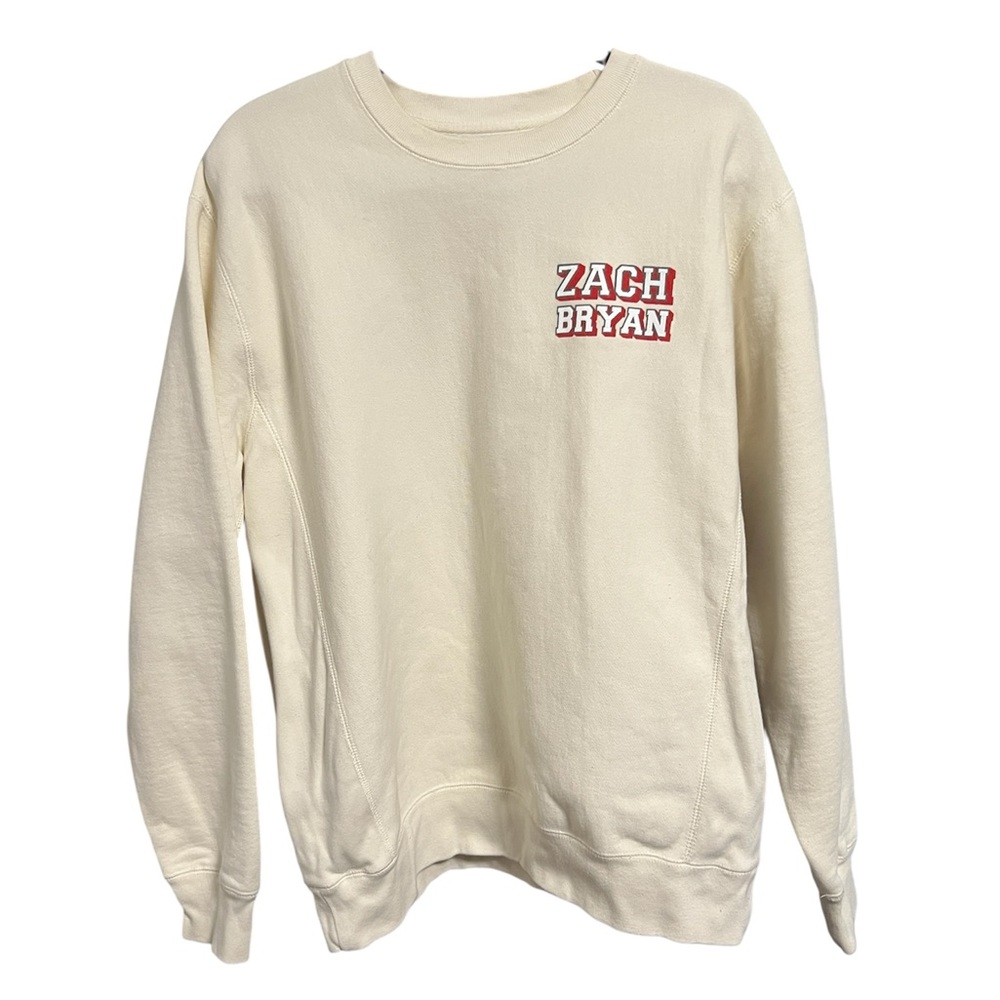 Zach Bryan Cream Casual Crewneck Sweatshirt with Ribbed Details Size Large